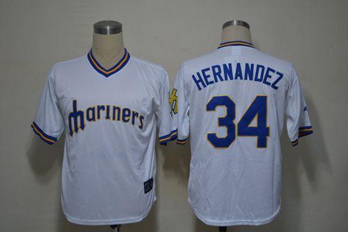 Mariners #34 Felix Hernandez White Cooperstown Stitched MLB Jersey - Click Image to Close